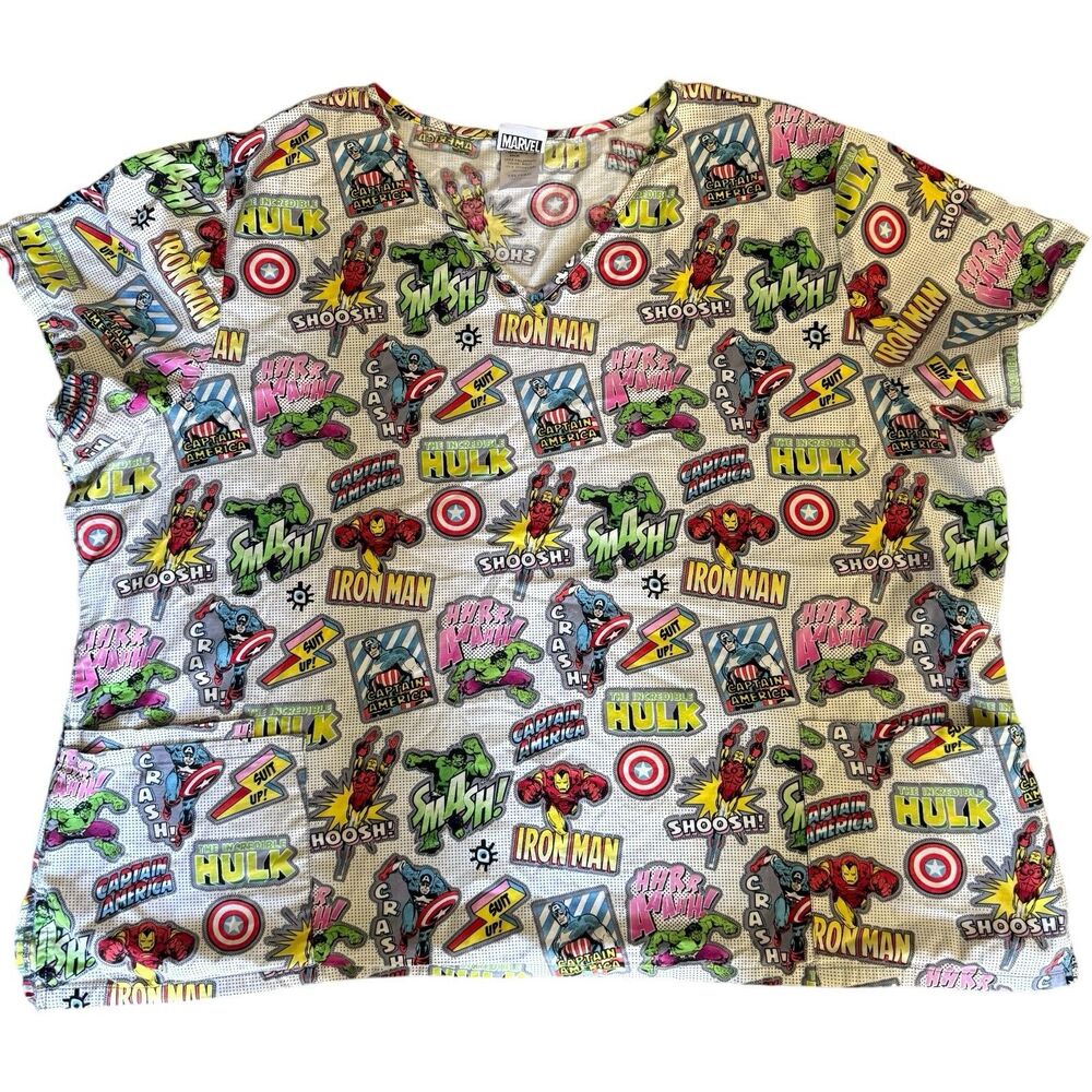 Marvel Avengers Superhero Comic Book Uniform Scrub Top SZ 3XL Medical Nurse Vet
